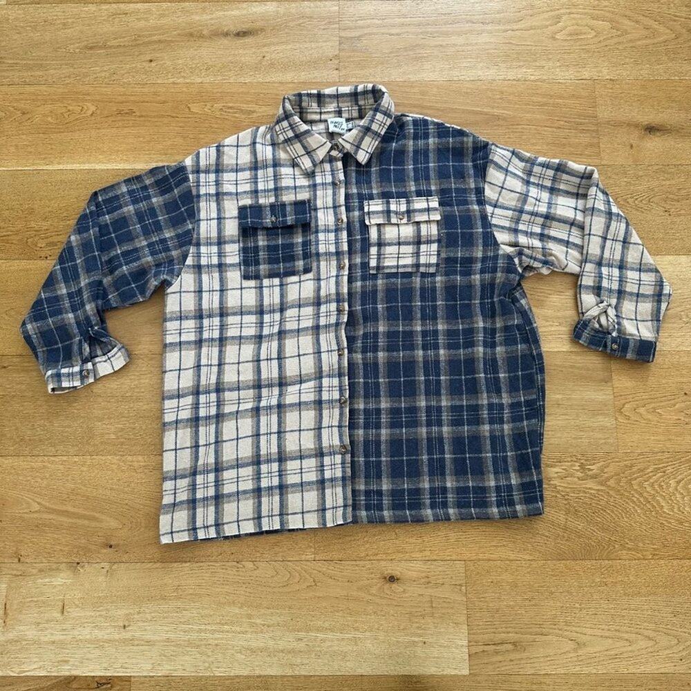 Princess Polly Curve Unity Check Shirt in Blue and Cream